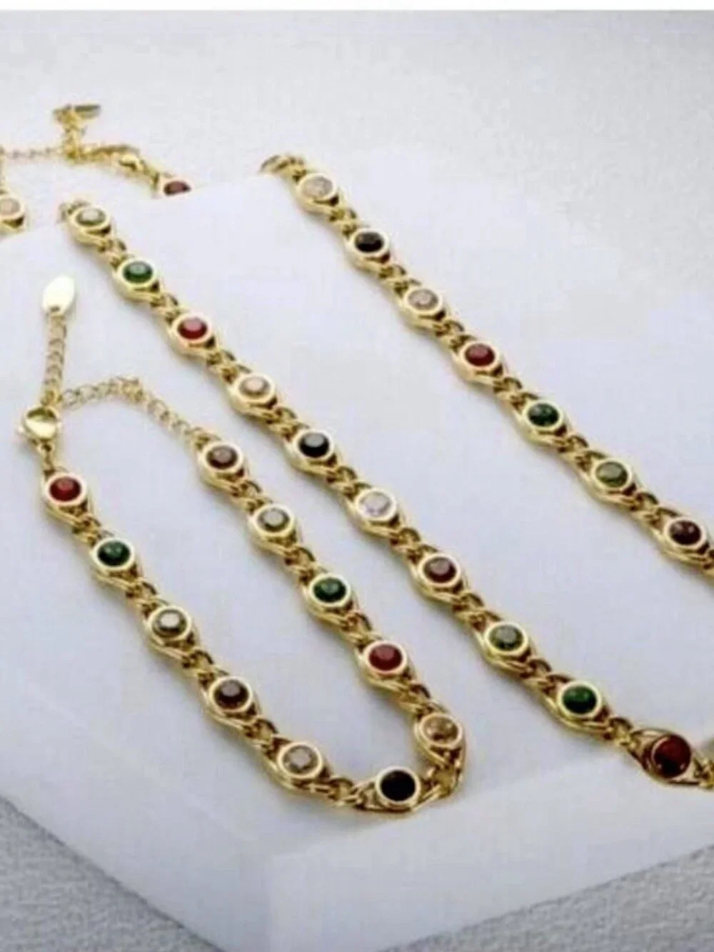 Waterproof 18K Gold Plated Stainless Steel Multi-Color Crystal Necklace Boho